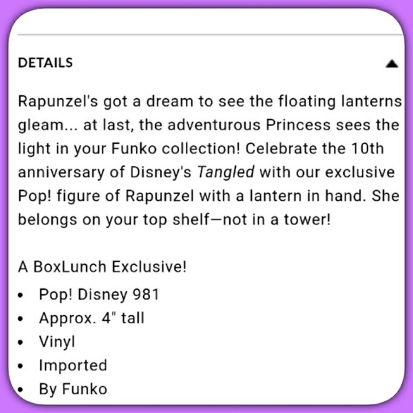 Rapunzel with Lantern Funko Pop! 981 - Picture 7 of 7